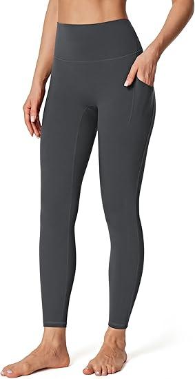 IUGA No Front Seam Leggings with Pockets for Women Buttery Soft Tummy Control Workout Leggings High Waisted Yoga Pants Ink Gray L/XL