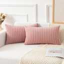 Kevin Textile 2 Pack Striped Corduroy Oblong Throw Pillow Covers 12x20 inches Valentines Day Gifts Cushion Cases for Lumbar Chair Car Bed, 30cm x 50cm, Baby Pink (20" x 12" (Pack of 2))