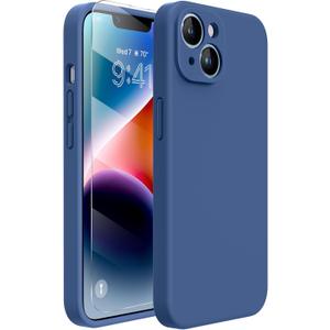 Miracase Designed for iPhone 14 Case with Screen Protector,[Upgraded Enhanced Camera Protection],Shockproof Liquid Silicone Case with Microfiber Lining, 6.1 inch,Glass Blue