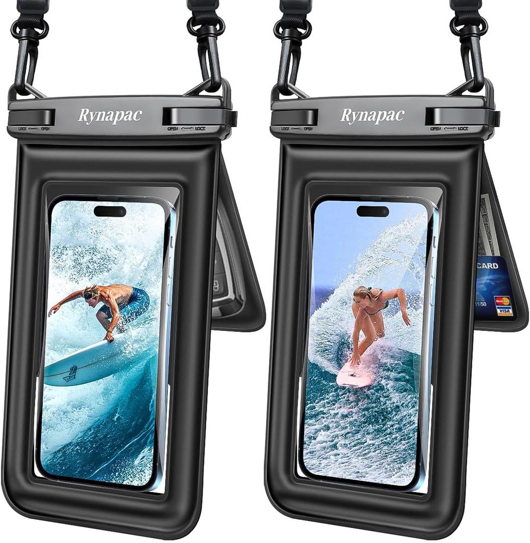 [Up to 8.5''] Waterproof Phone Pouch Floating, Double Bags Waterproof Phone Case with Lanyard for iPhone 16 15 Pro Max, Galaxy S25 S24 Ultra, IPX8 Cellphone Dry Bag Beach Cruise Ship Essentials 2 Pack (Black & Black)