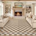 LIVEBOX 9x12 Area Rugs for Living Room, Checkered Non-Slip Washable Rugs, Farmhouse Neutral Classic Geometric Large Boys Area Rug for Bedroom, Carpet for Living Dining Room Office(Brown,9'x12')