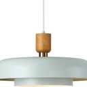 Mid Century Chandelier 19.68 inch, 2 Tiers Light Blue Shade, Natural Wood and Brass Accent, Large Pendant Lights for Kitchen Island, Dining Room, Living Room