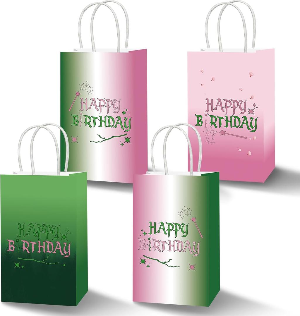 24pcs Halloween Witch Theme Birthday Party Bags Pink and Green Party Supplies Halloween Party Favor Birthday Candy Treat Bags Witch Princess Party Favor for Kids Baby Shower