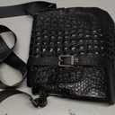 Genuine Leather Flap Mens Shoulder Bags Vintage Crocodile Embossed Messenger Bag for Men Crossbody Adjustable Shoulders Sling for Travel Work Business Handbag (2#-Black)