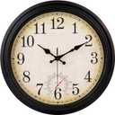 Wall Clock Vintage Style Inodor Outdoor Clock 16 Inch Large Wall Clocks Waterproof with Thermometer for Living Room Patio Pool Garden (Bronze)