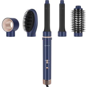 IG INGLAM MegaAIR Styler, 5 in-1 Professional Interchange Hair Dryer Brush 110,000 RPM Brushless BLDC Motor Ionic Hot Air Styler Volumizing and Shape, Prussian Blue