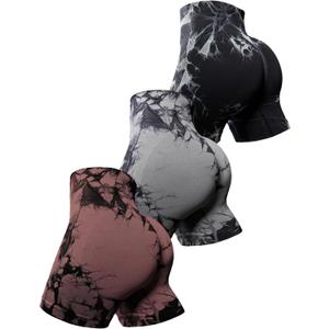 OVESPORT Workout Shorts for Women Scrunch Butt Lifting High Waisted Yoga Gym Seamless Booty Biker Shorts (Large, Brown/Grey/Black)