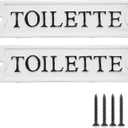 JUXYES Pack of 2 Cast Iron Bathroom Wall Plaque Toilette Sign with Screws, Heavy Duty Metal Bathroom Signage Wall Decor, Decorative Restroom Toilet Sign for Home, Office, Store or Restaurant