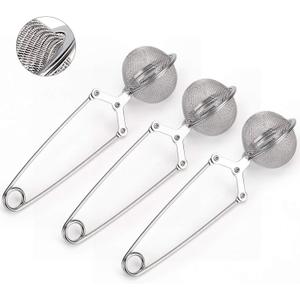 Snap Ball Tea Strainer, JEXCULL 3 Pack Premium Stainless Steel Tea Infuser with Handle for Loose Leaf Tea Fine Mesh Tea Balls Filter Infusers (Normal)