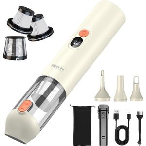 Handheld Vacuum Cordless 15000Pa Powerful Suction, Portable 4-in-1 Car Vacuum Cleaner with LED Display&Light, Multi-Nozzles for Car Interior Home Cleaning, Milk White