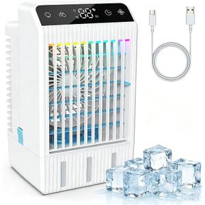 Portable Air Conditioners: Mini AC Fan Swamp Evaporative Cooler with 1000ML Water Tank USB Powered Personal Car Air Conditioner for Room Bedroom Office Camping Tent