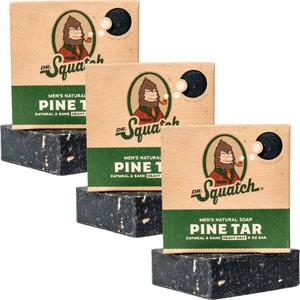 Dr. Squatch Natural Mens Bar Soap - Cold Process Body Soap Bar with Natural Oils - Gifts for Men - Pine Tar (5 oz, 3-Pack)