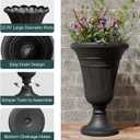 23.6" Tall Plastic Urn Planters for Outdoor Plants, Set of 2 Heavy-Duty Classic Indoor Large Flower Pots with Drainage Holes & Trophy Design, Outdoor Planters for Porch, Home Garden, Black, 19.69"D x 15.75"W x 23.62"H