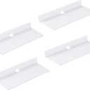 IEEK 9 Inch Acrylic Floating Shelves Set of 4,Small Wall Display Shelf for Bluetooth Speakers/Security Cameras/Nintendo Switch/Action Figures,Damage-Free Wall Shelves Stick-On Shelf,White (White With Adhesive Tape and Screws)
