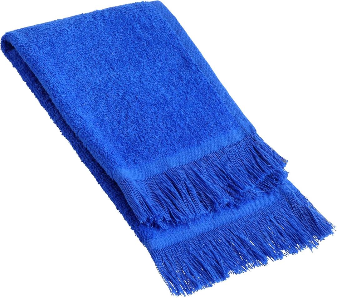 Fringed Reversible Fingertip Hand Towel (Size 11" W x 18" L) Terry Cotton Washcloth Set for Face and Bathroom use. (Royal, 3)