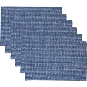 Sweet Home Collection 100% Cotton Placemats for Dining Room Rectangle Two Tone Woven Fabric 13" x 19" Soft Durable Table Mat Set, Set of 6, Dark Blue