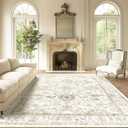 Madane 9x12 Area Rugs for Living Room, Machine Washable Rug with Non-Slip Backing, Soft Vintage Large Area Rug, Floral Print Floor Carpet for Bedroom Dining Room (9 x 12, Brown/Ivory)