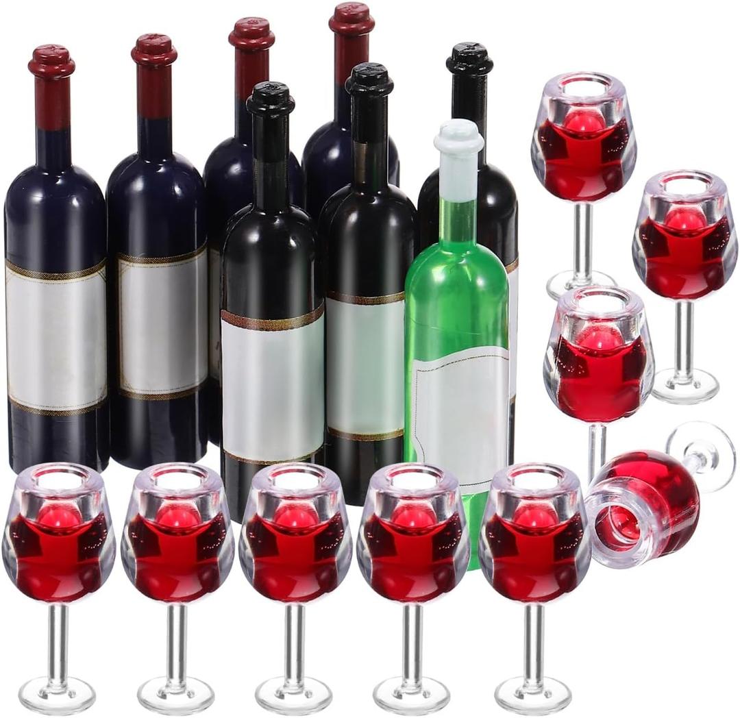 IMIKEYA 18Pcs Miniature Wine Glasses and Bottles: 1:12 Scale Accessories Dollhouse Miniature Bar Mini Red Wine Bottles and Drink Cups for Crafts Decoration