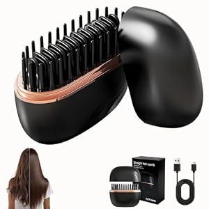 Glambrushs Mini Hair Straightener Brush, 3-Speed Temperature Control, Rapid Heating & Anti Scald Shell, Lightweight Travel-Friendly, (Black)