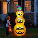 Prsildan Halloween Inflatables Stacked Pumpkins with Witch Hat, 5 Ft Blow up Outdoor Decoration with Build-in LED Lights for Garden Yard Lawn Holiday Party