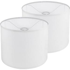 White Lamp Shades Set of 2, 13 x 13 x 10 inch (Medium Size), Drum Spider Lampshades with 8 inch Harp, Modern Fabric Lamp Shade for Table Lamp and Floor Lamp, Linen Cloth Lamp Cover, Assembly Required