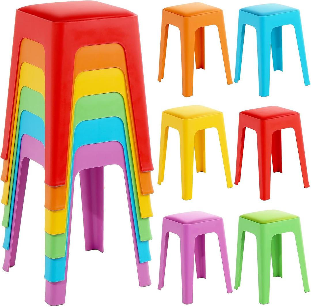 TURSTIN 6 Pieces Classroom Stools with Leather Pad Seats 18 Inch Colorful Plastic Stools Portable Backless Bar Chairs Flexible Seating Decorative Stool for Classroom Office Home School, 18.1 inches