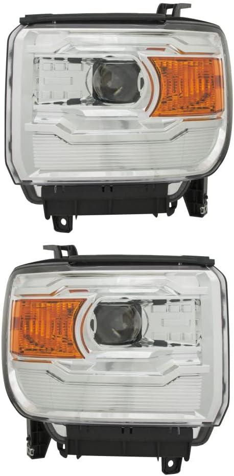 KarParts360 For GMC Sierra 1500HD 2014 2015 Headlight Driver and Passenger Side | Pair | Chrome Housing & Quad Projector | Simple Design | Replacement For GM2502394 | 23130717/23130718