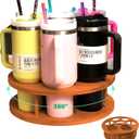 7-Slot Rotating Water Bottle Organizer for Stanley 40 oz Tumbler, Bamboo Cup Holder Rack for Owala, Yeti, Thermos 360 Spinning Storage for Kitchen Counter & Cabinet, Dark Brown