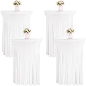 4 Packs 32 x 43 Inch Spandex Round Cocktail Table Skirts Stretch Cocktail Table Cover Fitted for High Top Tables for Wedding Bar Party Banquet (White)