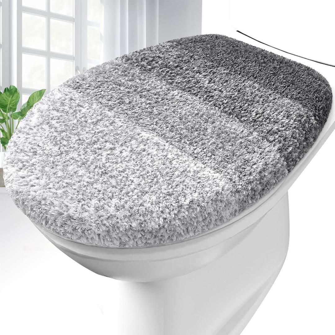 OLANLY Soft Microfiber Bathroom Toilet Lid Cover, Machine Washable Seat Covers, 17.5x15, Stays in Place Rubber Backing, Fits Most Round, Elongated and Oblong Lids, Accessories Decor, Gray