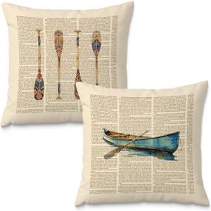 Vintage Lake House Pillow Covers 18x18, Lake House Decor for The Home Room, Boat Paddle Throw Pillow Covers Set of 2, Lake Life Decor Gifts, Lake House Gifts for New Home (Style1)