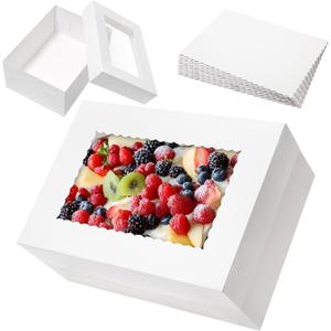 Mefleet 10pcs 14x10x6 Quarter Sheet Cake Boxes with 10 pcs Cake Boards - Rectangle Bakery Boxes with Window for Pastry Baking, Cupcakes, Donuts, Cookies, Pie Treat Packaging White Large