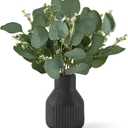 Dahey Artificial Eucalyptus Stems in Small Ceramic Vase Centerpiece Table Decorations Modern Farmhouse Decor Fake Eucalyptus Plants with Vase for Bathroom Kitchen Shelf Living Room Home Decor, Black