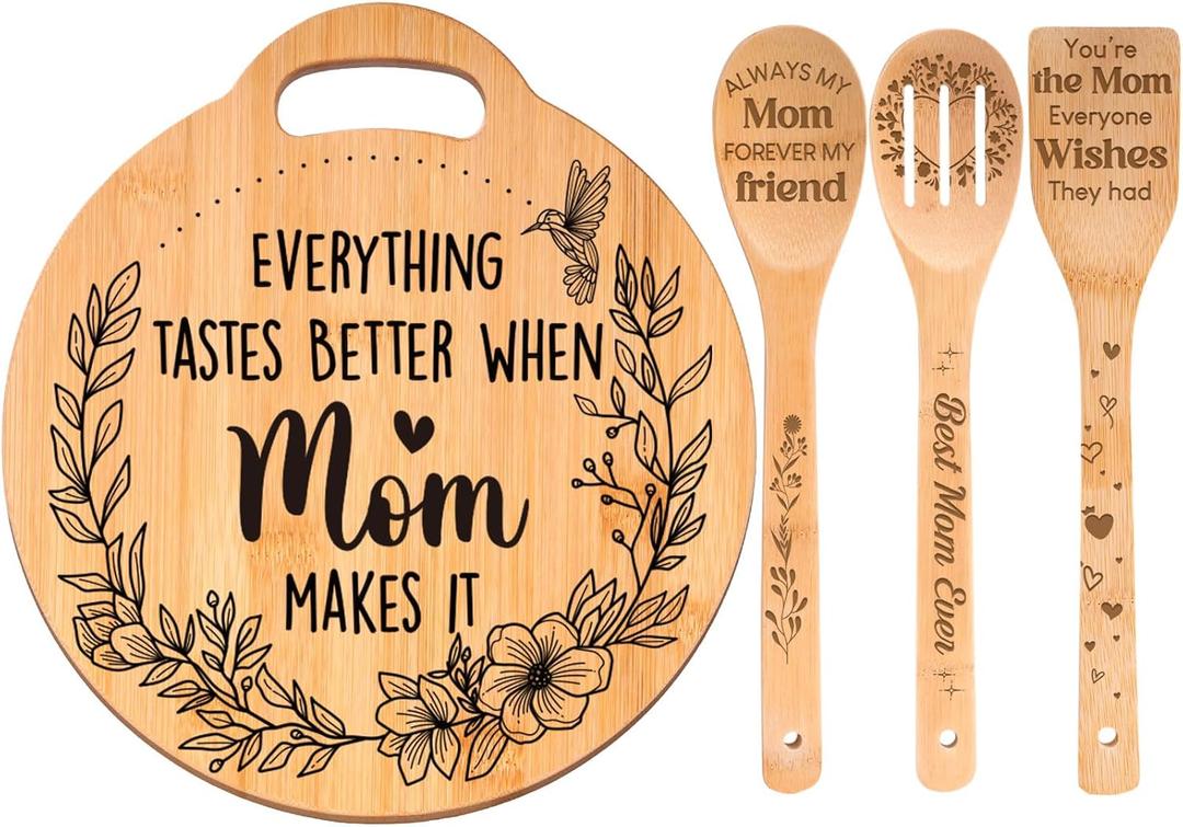 Christmas Gifts for Mom - Cute Engraved Bamboo Cutting Board Set, Perfect Mom Christmas Gifts from Daughter/Son, Mothers Day Birthday Christmas Gifts for Mom Mother, Home and Kitchen Decor