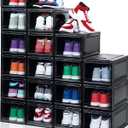 MMBABY 12 Pack Acrylic Black Shoe Boxes– Ultra Plastic Stackable Sneaker Storage For Sneakerhead. Professional Grade Shoe Display Case with Clear Magnetic Door.Fits US Size 15