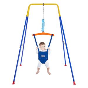 FUNLIO Baby Jumper with Stand for 6-24 Months, Infant Jumper for Indoor/Outdoor Play, Toddler Jumper for Baby Girl/Boy, with Adjustable Chain, Easy to Assemble & Store (with Stand) (Blue)