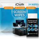 Screen Cleaner Wipes by iCloth Individually Wrapped Travel Size Streak-Free (24 Large Wipes)