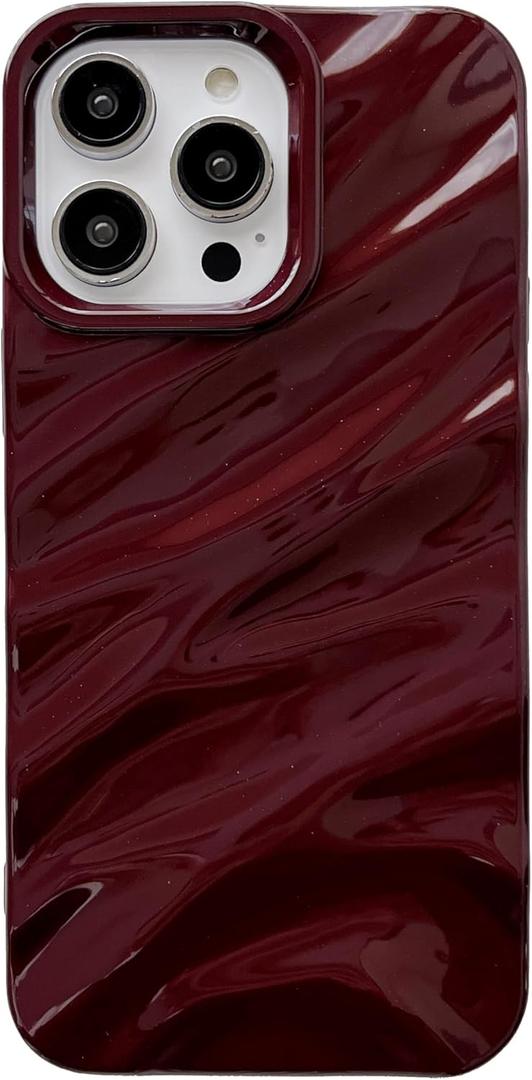 Caseative for iPhone 14 Pro Max Case,Water Ripple Pattern Curly Wave Shape Soft Phone Case (Wine Red)