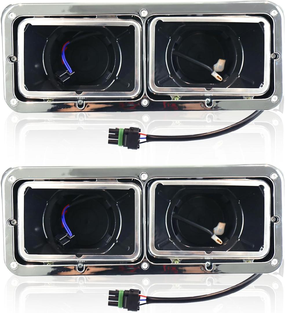 Headlight Housing Base and Chrome Bezel for Kenworth T400 T600 T800 | Impact-Resistant Plastic Housing,Chrome Dual Bezel,H4 Plugs and Wire Harnesses,1 Pair for Front Lighting