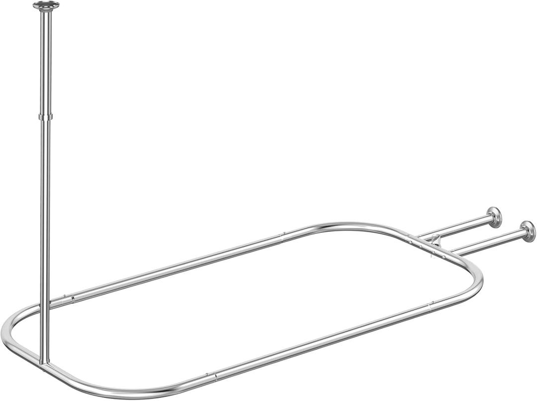 Shower Curtain Rod Hoop Square Shape Bathroom Heavy Duty No Rust Oval Shower Rod 58.3"x24" for Clawfoot Tub,for Free Standing Tubs Chrome (Silver)