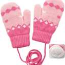Winter Knit Mittens for Kids-Soft Warm Elastic Thick Lined Knit Gloves for Outdoor Cold Weather (3-5Y) (Pink)