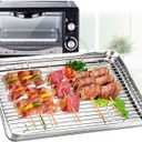 TeamFar Baking Tray and Rack Set, Stainless Steel Baking Pan Cookie Sheet with Cooling Rack, 12.5 x 9.5 x 1 inch, Non Toxic & Healthy, Easy Clean & Dishwasher Safe