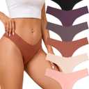 FINETOO Seamless Thongs for Women Sexy No Show Panties Invisible V-waisted Stretch Lingerie Underwear 6 Pack (L)