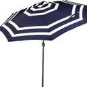 Sunnydaze 9ft Striped Outdoor Umbrella for Patio, Pool or Yard - Polyester Table Market Umbrella with Tilt and Crank - Navy Blue Stripe
