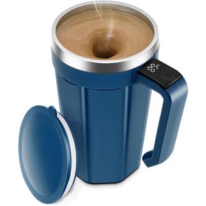 Self Stirring Coffee Mug with Temperature Display, 18 oz Automatic Magnetic Mixing Cup, Rechargeable Travel Mug for Coffee, Milk, Cocoa - (Deep Blue)