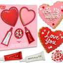 DIY Valentines Day Cookie Decorating Kit  2 Heart-Shaped Cookies, Red & White Frosting Tubes & Heart Sprinkles  Fun Sweet Treat for Kids, Couples & Valentine Gifts (EXP 10/25/26)