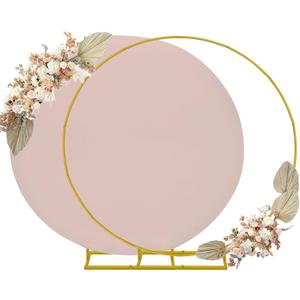 6ft Round Backdrop Stand and Cameo Brown Covers 1 Stable Balloon Arch Stand with Base and 1 Polyster Circle Arch Cover Metal Wedding Arch Backdrop Stand Frame for Party Baby Shower Garden Decoration