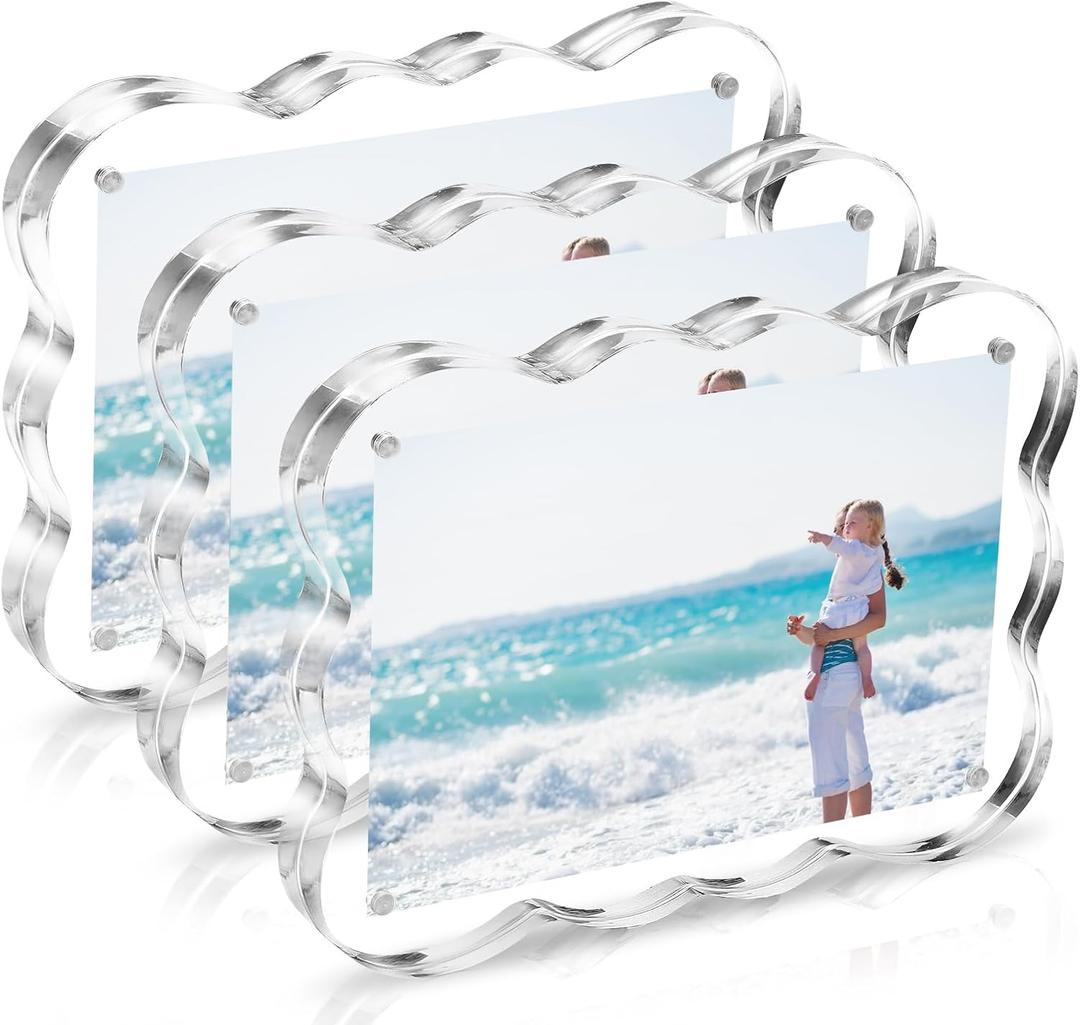 Acrylic Picture Frames 3 Pack, 46 In Magnetic Picture Photo Frames, Clear Frameless Photo Display Freestanding,Double Sided Picture Frame Gift for Desk Desktop Home Office Decor,UV Protection