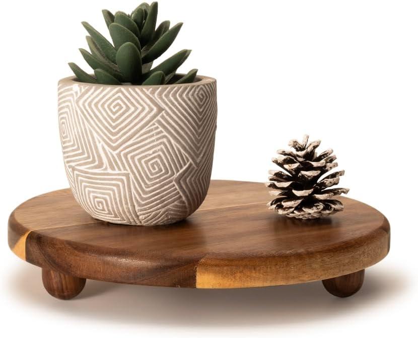 Small Round Acacia Wood Pedestal Stand Decorative Farmhouse Wood Riser for Display Wooden Stand Soap Tray Candle Plant Holder Kitchen Bathroom Coffee Bar Counter Organizer