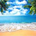 Summer Tropical Beach Backdrop Blue Sea Sky White Clouds Palm Trees Backdrop Theme Portrait Photography Background Holiday Photo Video Studio Props Banner 20x10ft